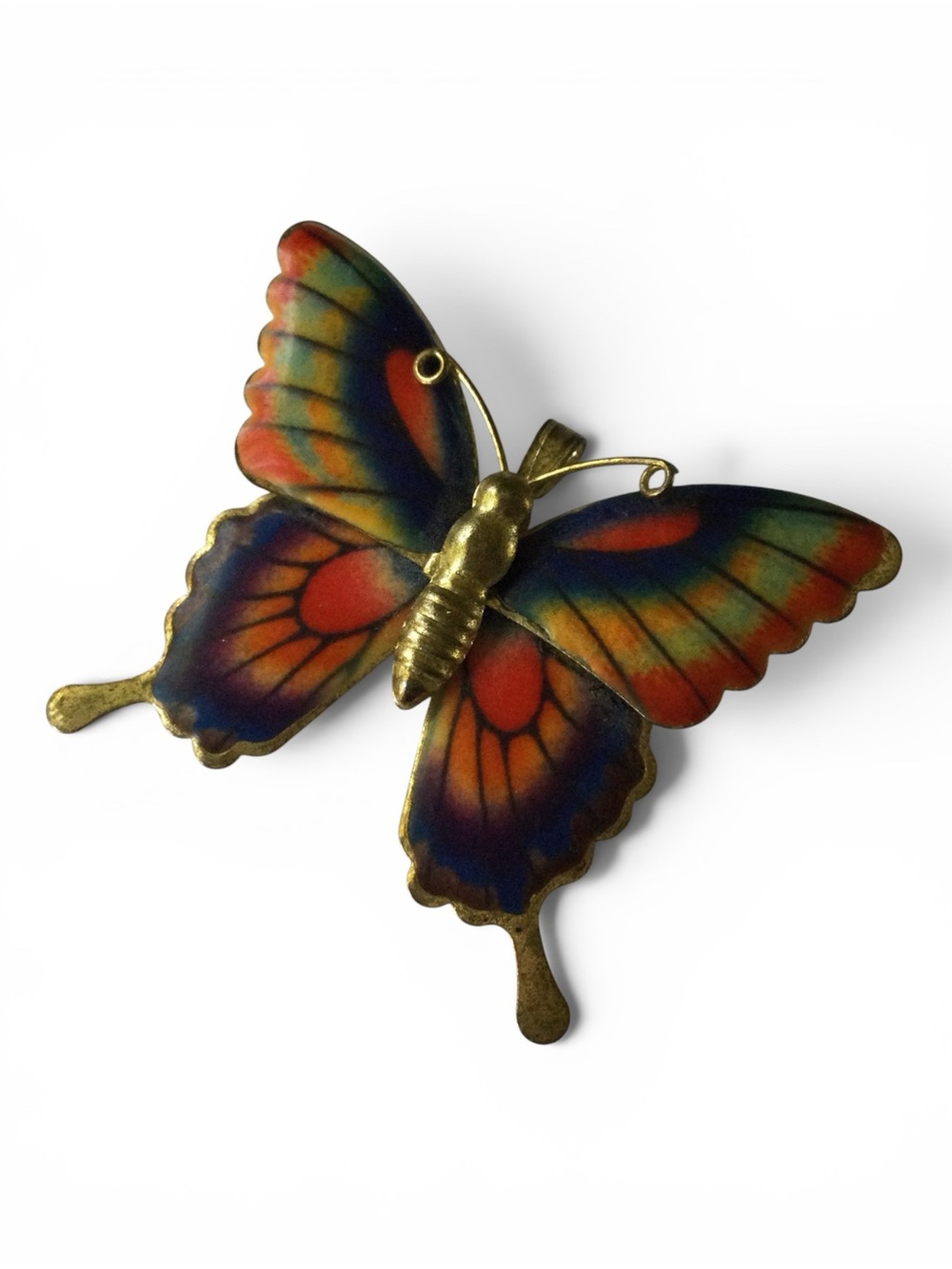 Vintage 1940s Gold-Tone Multicolored Enamel Butterfly Brooch & Pendant - Picture 4 of 11
